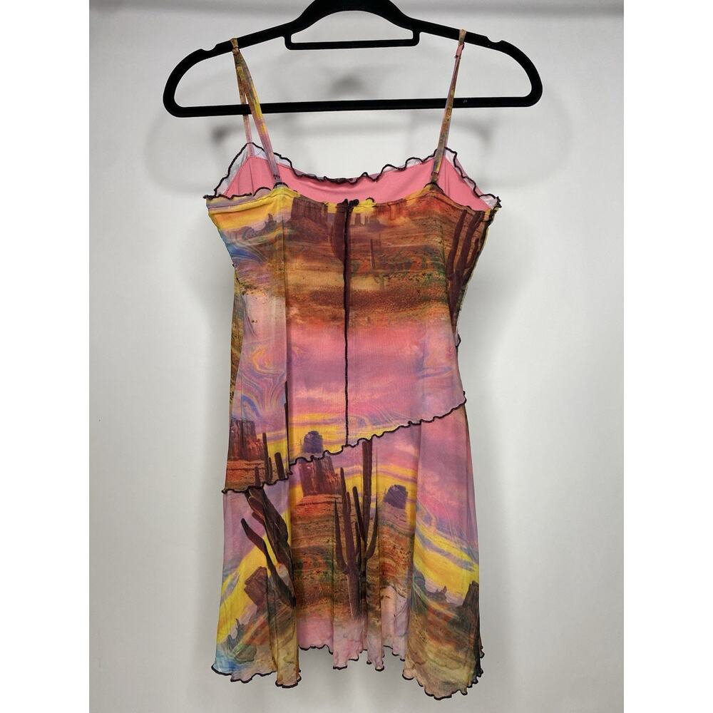 Urban Outfitters Moxie Mesh Mini Slip Dress Desert Print Women's Small Cactus - Picture 3 of 7